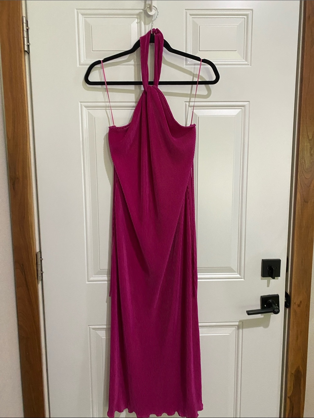 Halter Maxi Dress in Fuchsia with Thin Spaghetti Straps